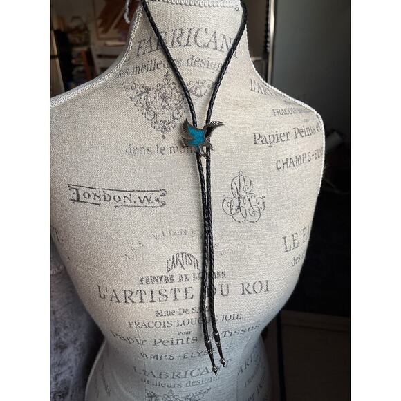 Eagle Turquoise Inlay Bolo Tie Western Festival Rodeo Style Unisex - Picture 3 of 5